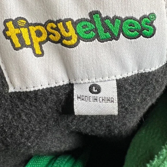 Tipsy Elves Mens Christmas Tree Onesie Fleece Jumpsuit Black Green Large - Picture 6 of 6